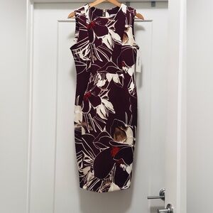 Calvin Klein Maroon and Beige Floral Midi Dress